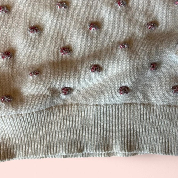 Girls Gap Kids Tinsel Dot Sweater, Size Small (6-7) | Cream with Pink Pom Dots - Picture 3 of 7